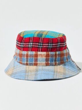 Urban Outfitters Mixed Plaid Bucket Hat Frayed edges